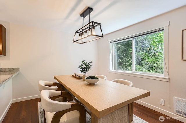 3018 128th Ave SE Unit 10, Bellevue, WA 98005 - dining space featuring baseboards, visible vents, and dark wood-type flooring