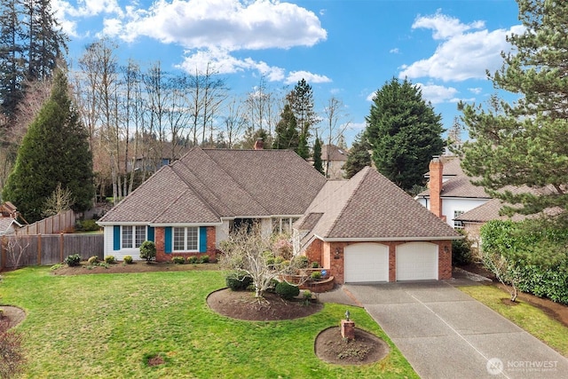 4799 171st Ave SE, Bellevue, WA 98006 - view of front of house featuring brick siding, an attached garage, fence, and concrete driveway