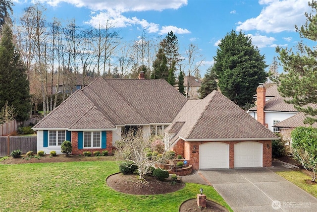4799 171st Ave SE, Bellevue, WA 98006 - view of front of home featuring brick siding, fence, a front yard, and a garage