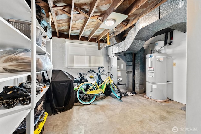 unfinished below grade area featuring strapped water heater