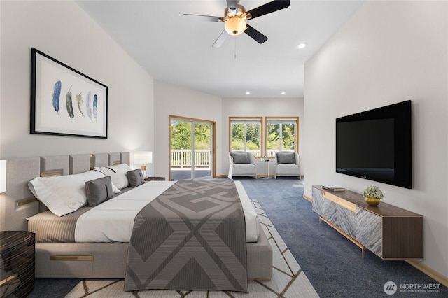 23615 38th Ave E, Spanaway, WA 98387 - carpeted bedroom with access to exterior, recessed lighting, and ceiling fan