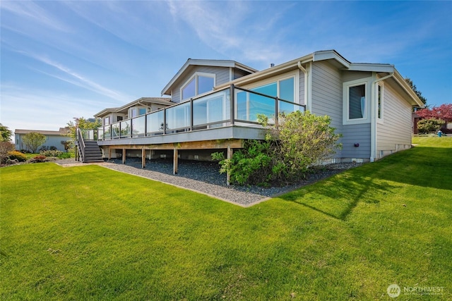 8022 Makah Rd, Blaine, WA 98230 - rear view of property with a lawn, stairs, and a deck