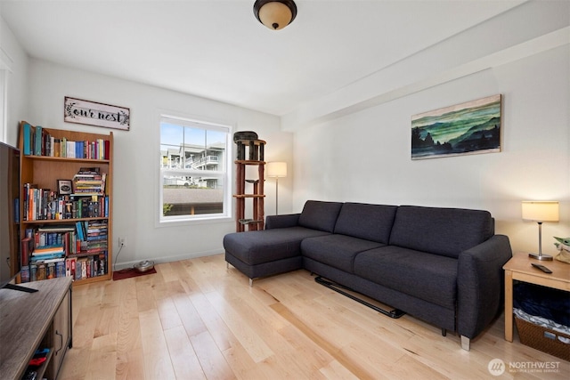 living room featuring baseboards and light wood-style flooring