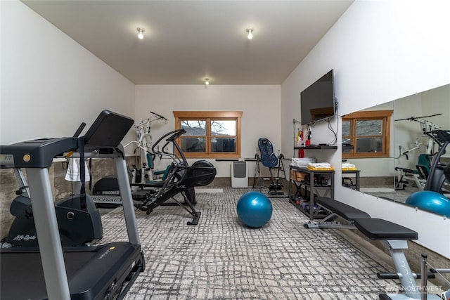 exercise room featuring carpet floors