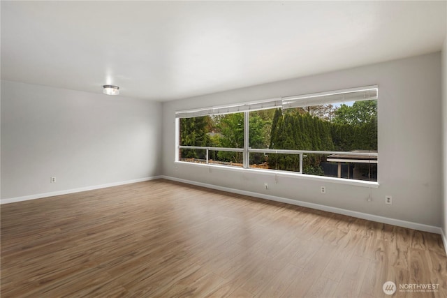 spare room with baseboards, wood finished floors, and a wealth of natural light