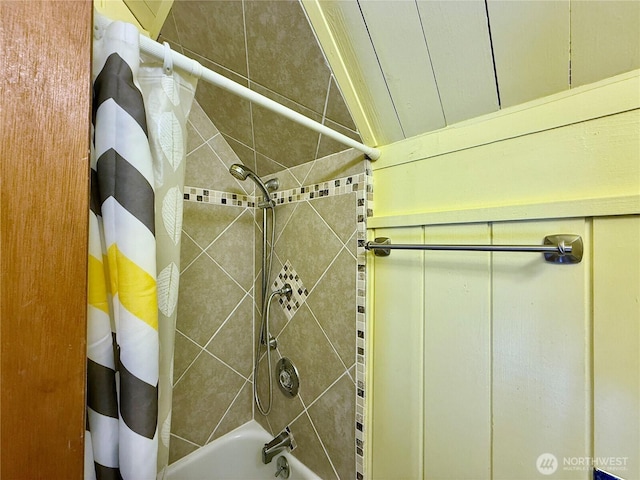interior details with shower / bath combination with curtain
