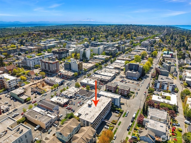 birds eye view of property with a view of city