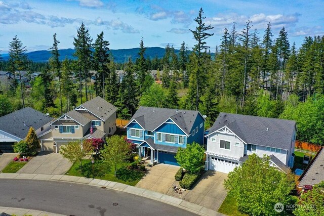 aerial view with a residential view and a mountain view