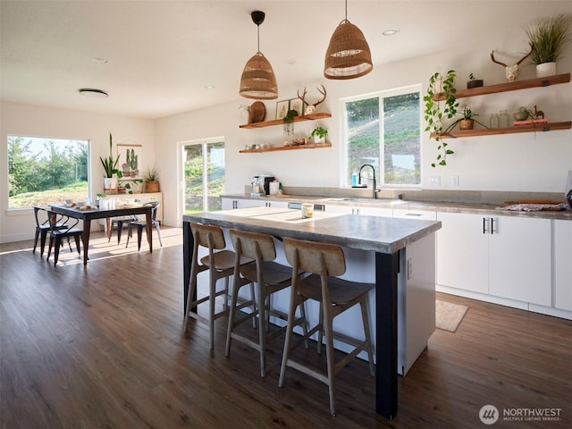 159 Bootjack Ln, Kelso, WA 98626 - kitchen with a sink, a center island, white cabinets, and open shelves
