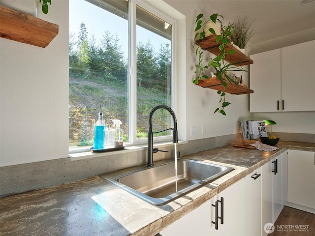 159 Bootjack Ln, Kelso, WA 98626 - kitchen featuring a sink, white cabinets, and a wealth of natural light