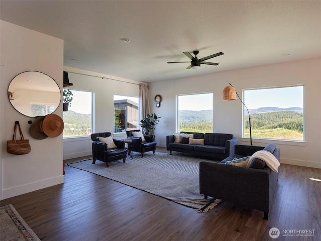 159 Bootjack Ln, Kelso, WA 98626 - living room with baseboards, ceiling fan, and wood finished floors