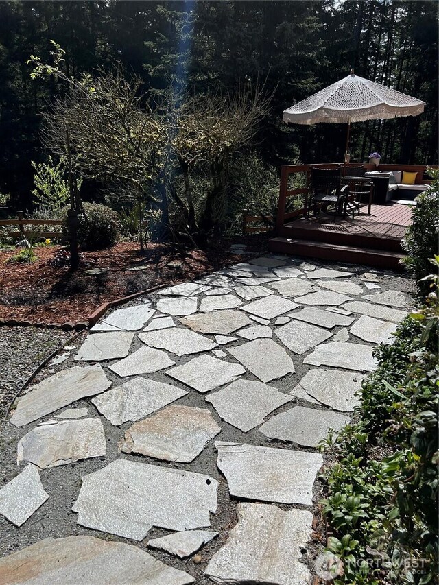 view of patio featuring a wooden deck