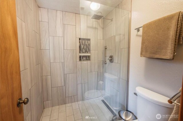 full bathroom with toilet and a tile shower
