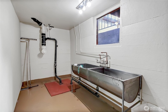 basement with a sink