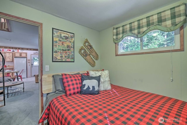 124 Aspen Ln, Packwood, WA 98361 - bedroom with freestanding refrigerator and carpet