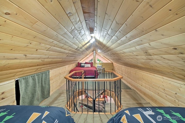 124 Aspen Ln, Packwood, WA 98361 - bedroom with wood walls, wood ceiling, and vaulted ceiling