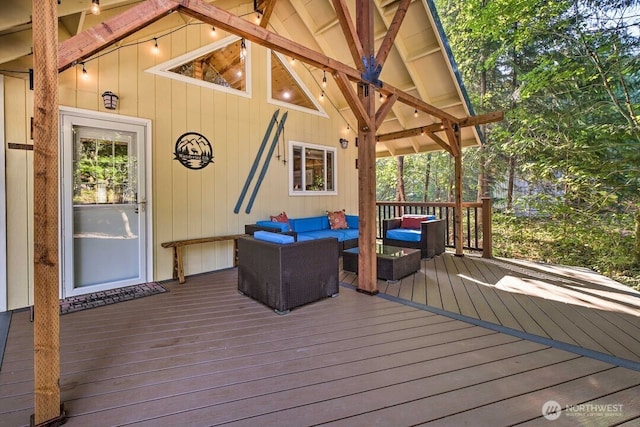 124 Aspen Ln, Packwood, WA 98361 - wooden terrace featuring outdoor lounge area