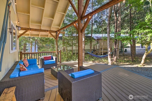 124 Aspen Ln, Packwood, WA 98361 - wooden deck with an outdoor living space