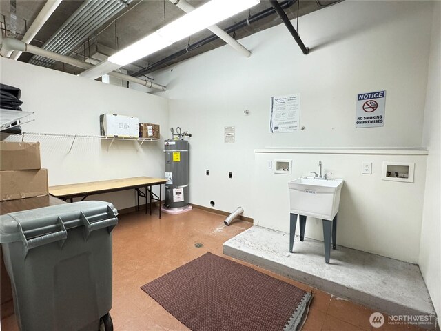 interior space featuring water heater and tile patterned floors