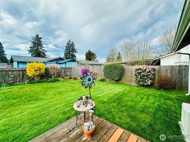 view of yard with a fenced backyard