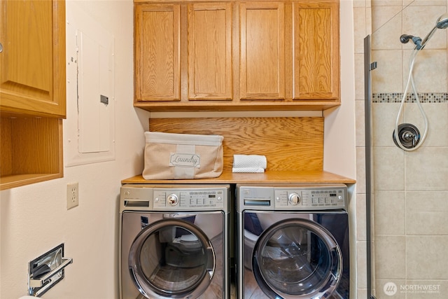 laundry area with separate washer and dryer, laundry area, and electric panel