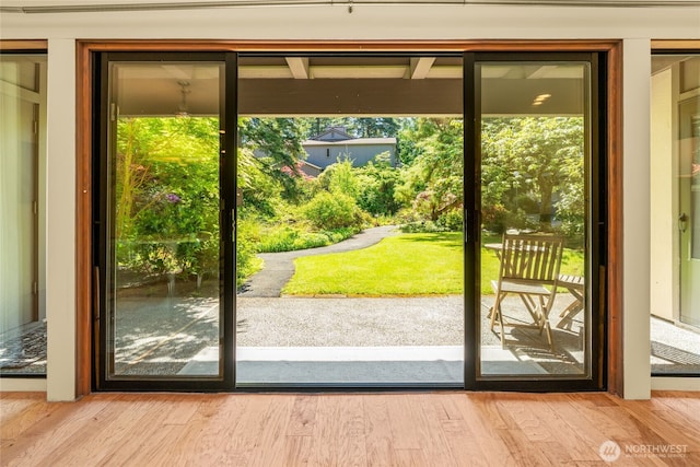 entryway with wood finished floors