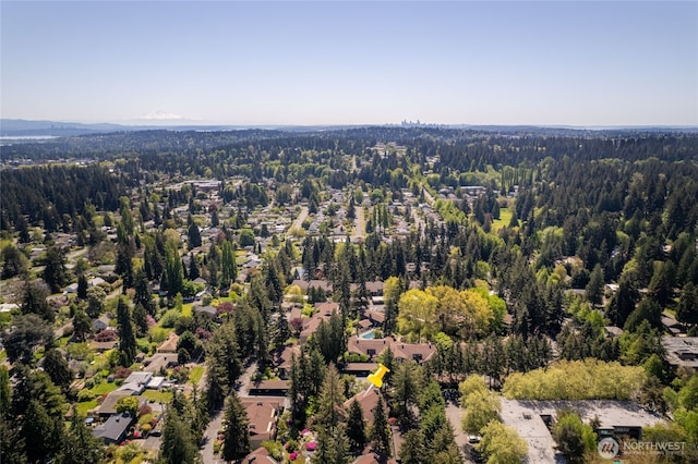bird's eye view with a view of trees