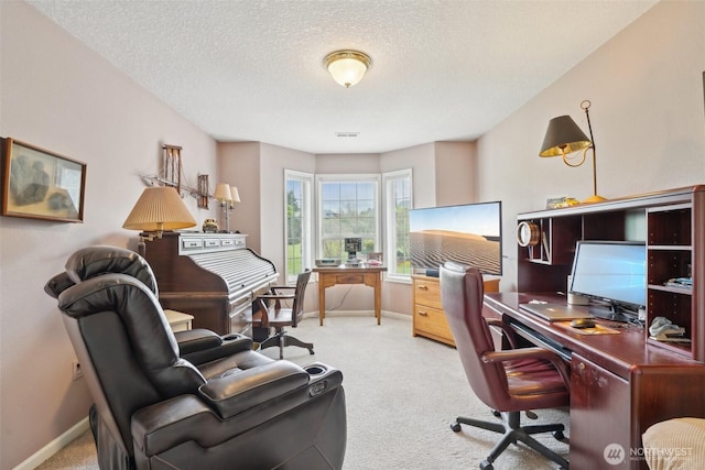 17600 NE 188th Ct, Brush Prairie, WA 98606 - office with baseboards, visible vents, a textured ceiling, and light colored carpet