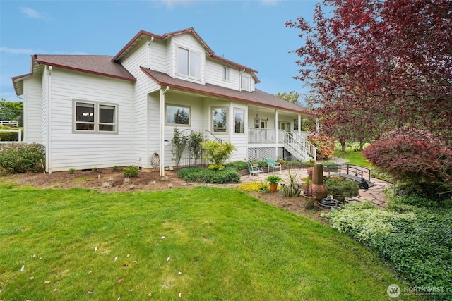 17600 NE 188th Ct, Brush Prairie, WA 98606 - back of house with a yard, stairway, and covered porch