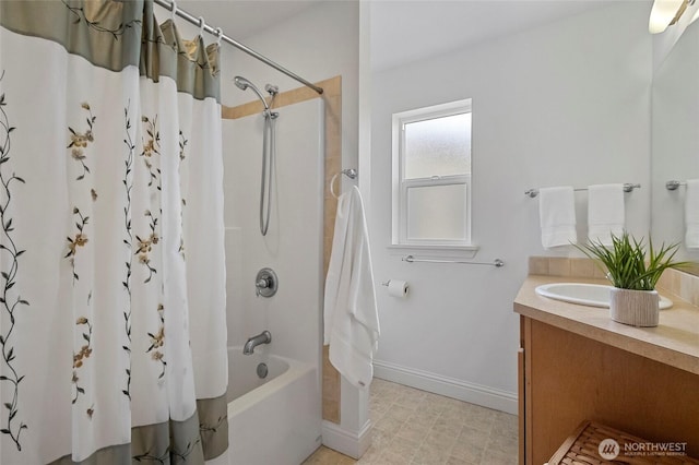 5726 Nakat Way, Blaine, WA 98230 - bathroom with shower / tub combo, baseboards, and vanity