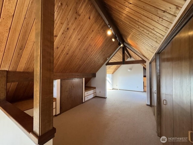 1052 Vusario Ln, Orcas Island, WA 98245 - additional living space with lofted ceiling, wooden ceiling, and carpet