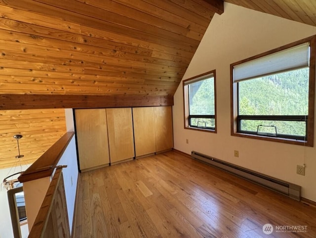 1052 Vusario Ln, Orcas Island, WA 98245 - bonus room with lofted ceiling, wooden ceiling, baseboard heating, baseboards, and light wood-style floors
