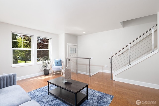 2608 SW Myrtle St, Seattle, WA 98106 - living area featuring wood finished floors, baseboards, stairs, and recessed lighting