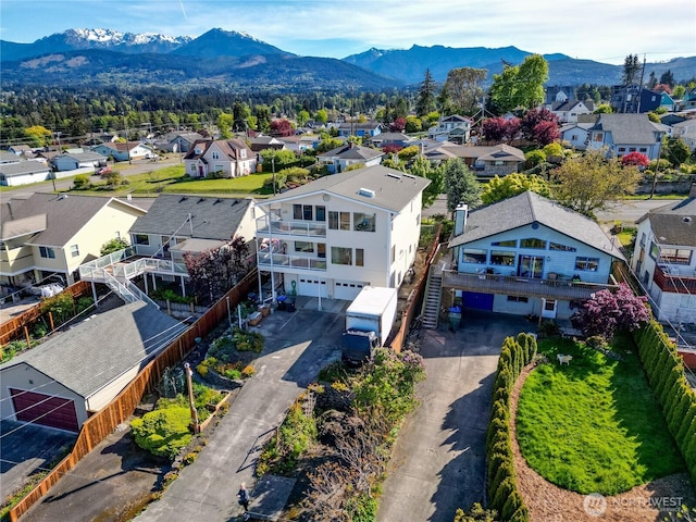 aerial perspective of suburban area with mountains