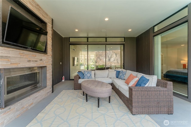 64 Orchard Pl, Orondo, WA 98843 - living room featuring recessed lighting and a fireplace