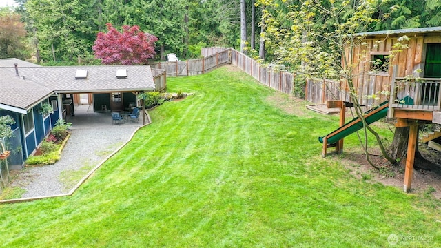 view of yard featuring a fenced backyard and a patio area