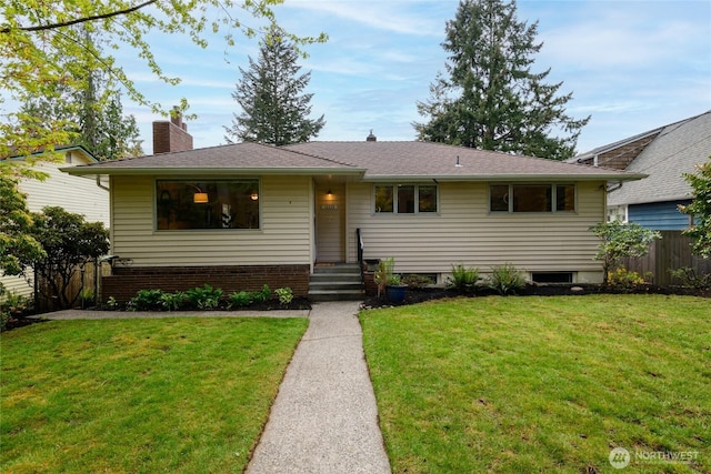 12223 4th Ave NW, Seattle, WA 98177 - ranch-style house featuring fence, a chimney, and a front yard