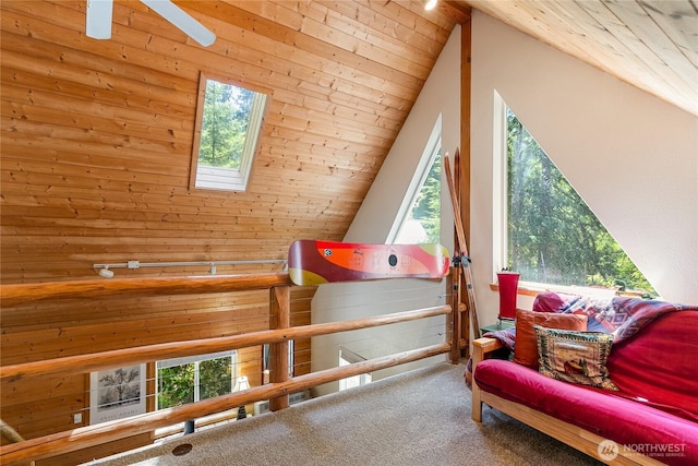 7502 Glacier Spgs, Deming, WA 98244 - sitting room with wooden ceiling, carpet floors, plenty of natural light, a skylight, and vaulted ceiling