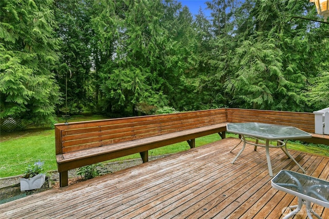 wooden deck with a lawn