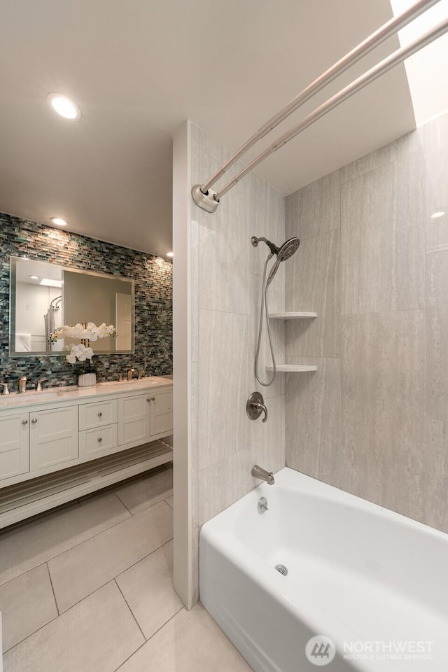13445 SE 43rd St, Bellevue, WA 98006 - full bathroom with tile patterned flooring, tub / shower combination, and vanity