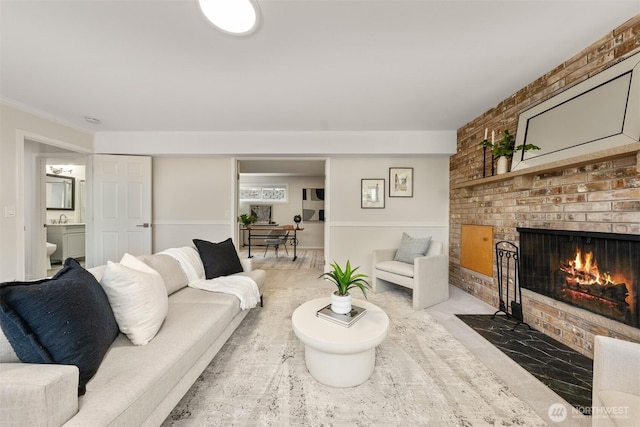 13445 SE 43rd St, Bellevue, WA 98006 - living room featuring a brick fireplace and brick wall
