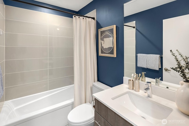 2612A SW Nevada St, Seattle, WA 98126 - bathroom featuring toilet, shower / bath combo with shower curtain, and vanity