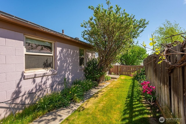view of yard with a fenced backyard
