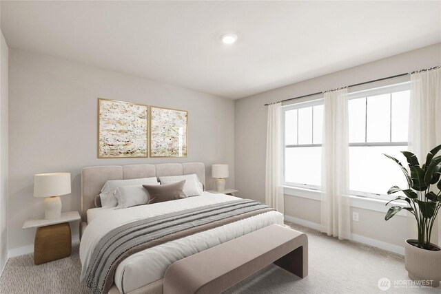 13447 NE 104th Way Unit 3, Kirkland, WA 98033 - bedroom with baseboards, light colored carpet, and recessed lighting
