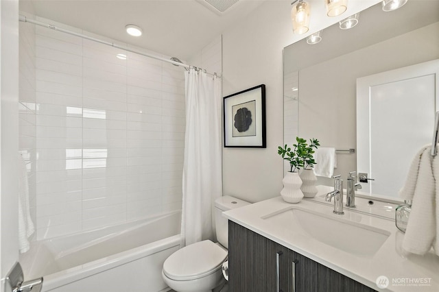 2414 NW 64th St Unit A, Seattle, WA 98107 - bathroom featuring vanity, shower / tub combo, and toilet