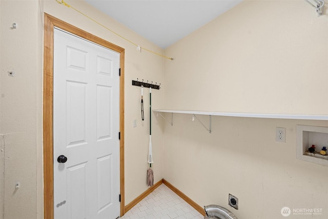 15845 118th Ln SE, Yelm, WA 98597 - washroom with laundry area, electric dryer hookup, baseboards, hookup for a washing machine, and light tile patterned flooring