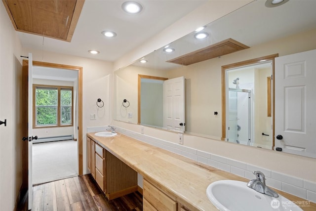 15845 118th Ln SE, Yelm, WA 98597 - full bath featuring recessed lighting, a sink, and baseboard heating
