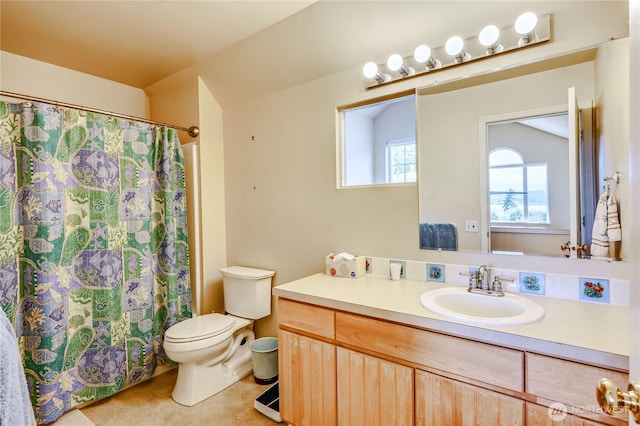 1664 Shine Rd, Port Ludlow, WA 98365 - full bath with toilet, vanity, and a shower with shower curtain