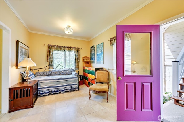 1664 Shine Rd, Port Ludlow, WA 98365 - living area featuring crown molding, stairs, and baseboards
