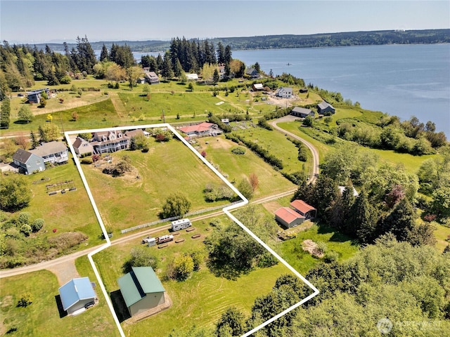 1664 Shine Rd, Port Ludlow, WA 98365 - aerial view of sparsely populated area featuring property parcel outlined and a large body of water